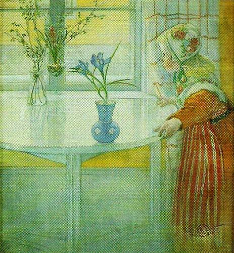 Carl Larsson lillanna vid fonstret-tittut-flickan och krokusen china oil painting image